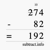 Calculate 274 minus 82 using long subtraction