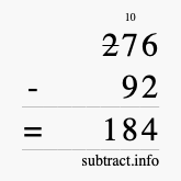 Calculate 276 minus 92 using long subtraction
