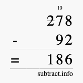 Calculate 278 minus 92 using long subtraction