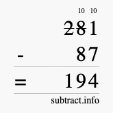 Calculate 281 minus 87 using long subtraction Calculate 281 minus 87 using long subtraction