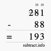 Calculate 281 minus 88 using long subtraction