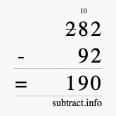 Calculate 282 minus 92 using long subtraction