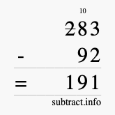 Calculate 283 minus 92 using long subtraction