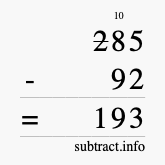 Calculate 285 minus 92 using long subtraction