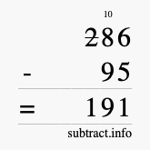 Calculate 286 minus 95 using long subtraction