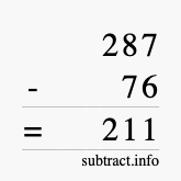 Calculate 287 minus 76 using long subtraction