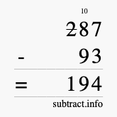 Calculate 287 minus 93 using long subtraction