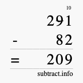 Calculate 291 minus 82 using long subtraction