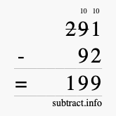 Calculate 291 minus 92 using long subtraction