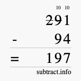 Calculate 291 minus 94 using long subtraction
