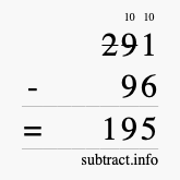 Calculate 291 minus 96 using long subtraction Calculate 291 minus 96 using long subtraction