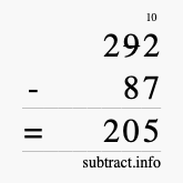 Calculate 292 minus 87 using long subtraction