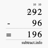 Calculate 292 minus 96 using long subtraction Calculate 292 minus 96 using long subtraction