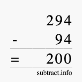 Calculate 294 minus 94 using long subtraction