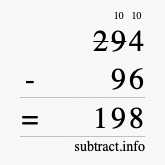 Calculate 294 minus 96 using long subtraction Calculate 294 minus 96 using long subtraction