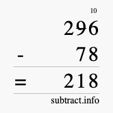 Calculate 296 minus 78 using long subtraction