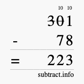 Calculate 301 minus 78 using long subtraction