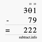 Calculate 301 minus 79 using long subtraction