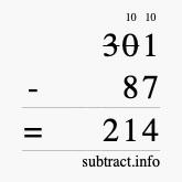 Calculate 301 minus 87 using long subtraction