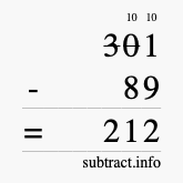 Calculate 301 minus 89 using long subtraction