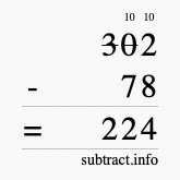 Calculate 302 minus 78 using long subtraction