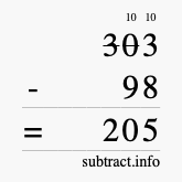 Calculate 303 minus 98 using long subtraction Calculate 303 minus 98 using long subtraction