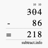 Calculate 304 minus 86 using long subtraction