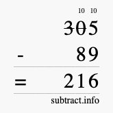 Calculate 305 minus 89 using long subtraction