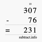 Calculate 307 minus 76 using long subtraction Calculate 307 minus 76 using long subtraction