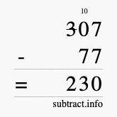 Calculate 307 minus 77 using long subtraction