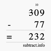 Calculate 309 minus 77 using long subtraction