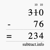 Calculate 310 minus 76 using long subtraction