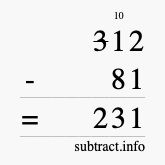 Calculate 312 minus 81 using long subtraction