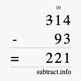 Calculate 314 minus 93 using long subtraction