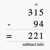 Calculate 315 minus 94 using long subtraction Calculate 315 minus 94 using long subtraction
