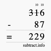Calculate 316 minus 87 using long subtraction