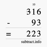 Calculate 316 minus 93 using long subtraction