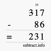 Calculate 317 minus 86 using long subtraction