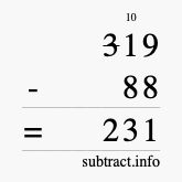 Calculate 319 minus 88 using long subtraction