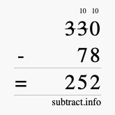 Calculate 330 minus 78 using long subtraction
