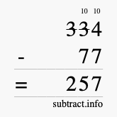 Calculate 334 minus 77 using long subtraction