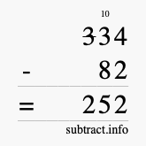 Calculate 334 minus 82 using long subtraction