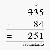 Calculate 335 minus 84 using long subtraction