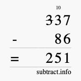 Calculate 337 minus 86 using long subtraction