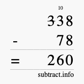Calculate 338 minus 78 using long subtraction