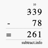 Calculate 339 minus 78 using long subtraction