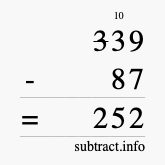 Calculate 339 minus 87 using long subtraction