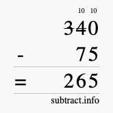 Calculate 340 minus 75 using long subtraction