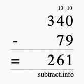 Calculate 340 minus 79 using long subtraction