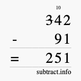 Calculate 342 minus 91 using long subtraction
